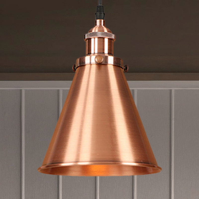 1 luce industriale appesa a forma di cono leggera Lampada a sospensione nera/ottone per sala da pranzo