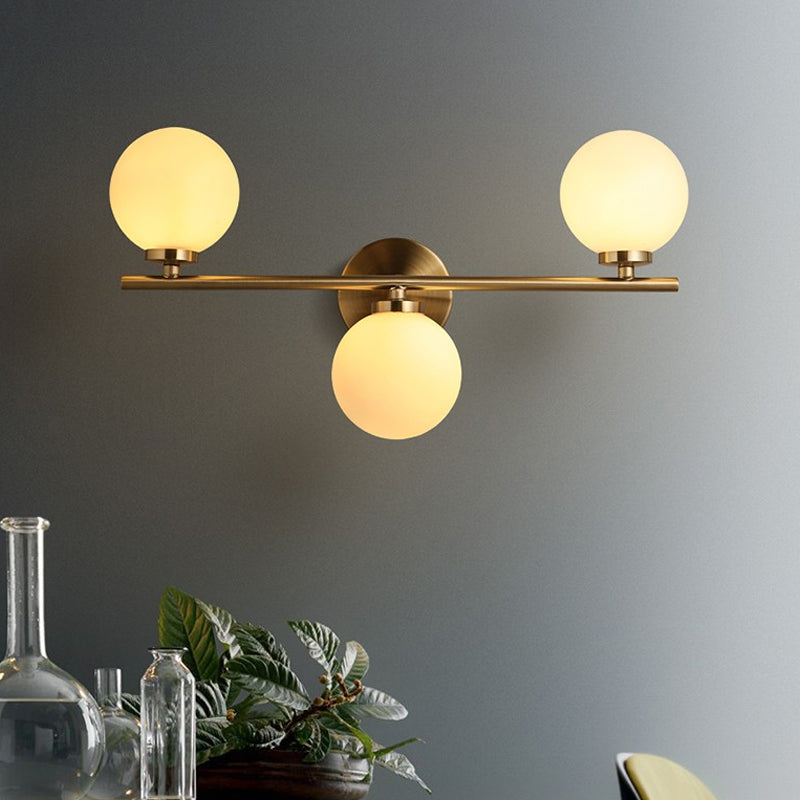 Gold Round Wall Sconce Modernist 3 Lights White Glass Led Flush Mount Wall Sconce with Linear Design