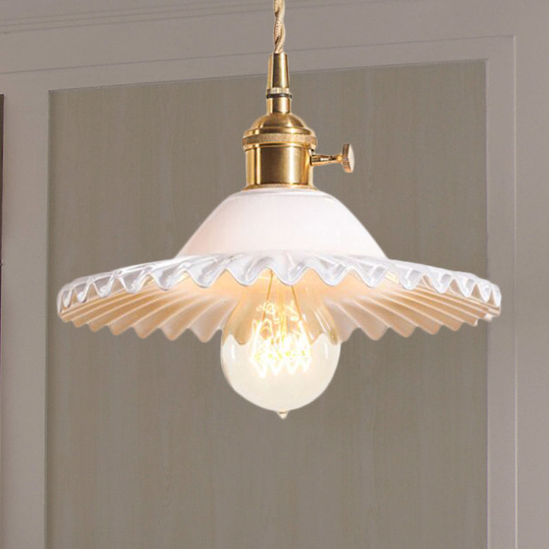Luz de techo colgante de 1 luces de latón industrial negro/blanco/vidrio verde iluminación colgante festoneada para comedor