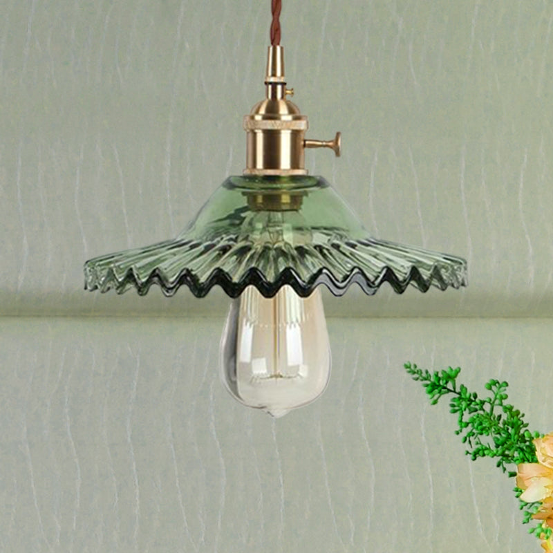 Luz de techo colgante de 1 luces de latón industrial negro/blanco/vidrio verde iluminación colgante festoneada para comedor
