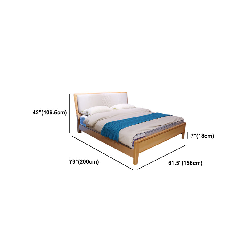 Mid-century Style Bed Frame Solid Wood Bed with Upholstered Headboard