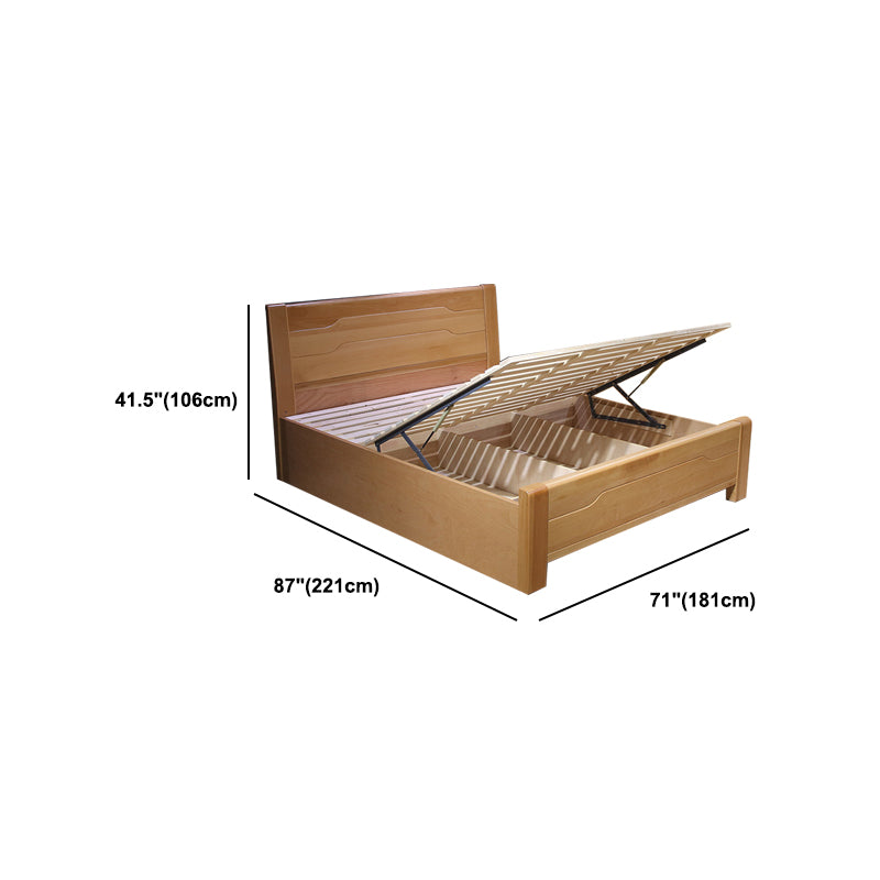 Traditional Style Bed Frame Beech Solid Color Bed with Headboard