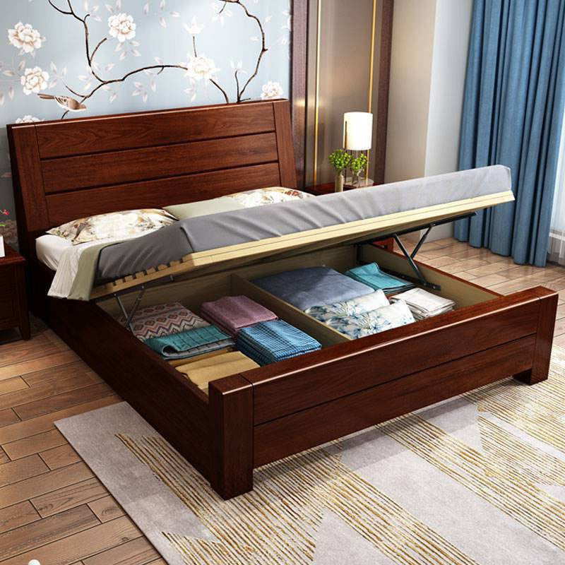 84.65 inch Wide Traditional Panel Bed Walnut Bed with Headboard