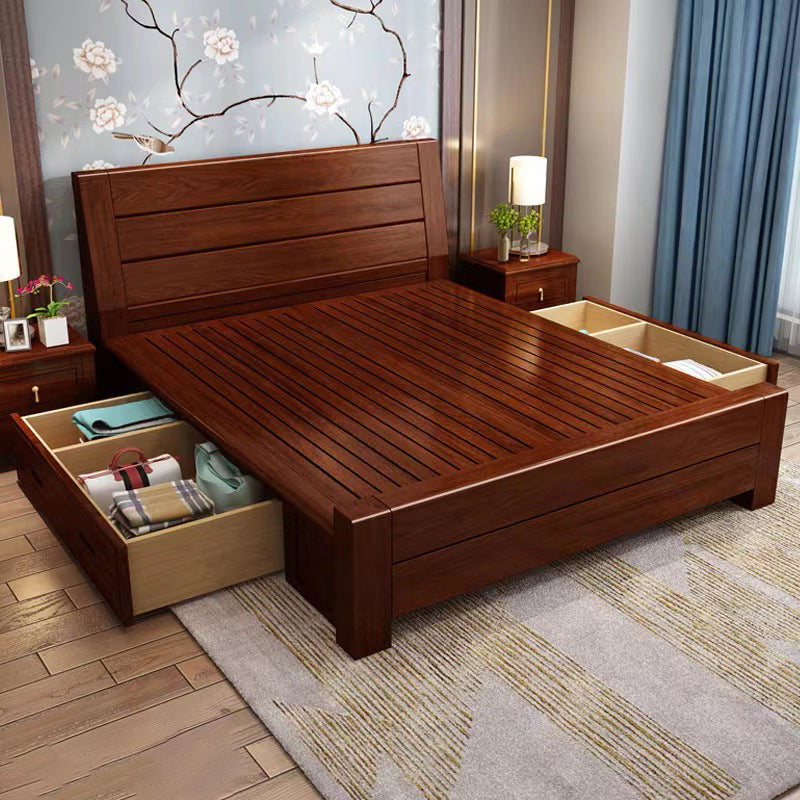 84.65 inch Wide Traditional Panel Bed Walnut Bed with Headboard