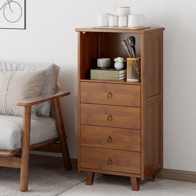 Mid-Century Modern Accent Chest with Drawers and Shelf in Brown