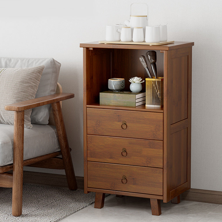 Mid-Century Modern Accent Chest with Drawers and Shelf in Brown