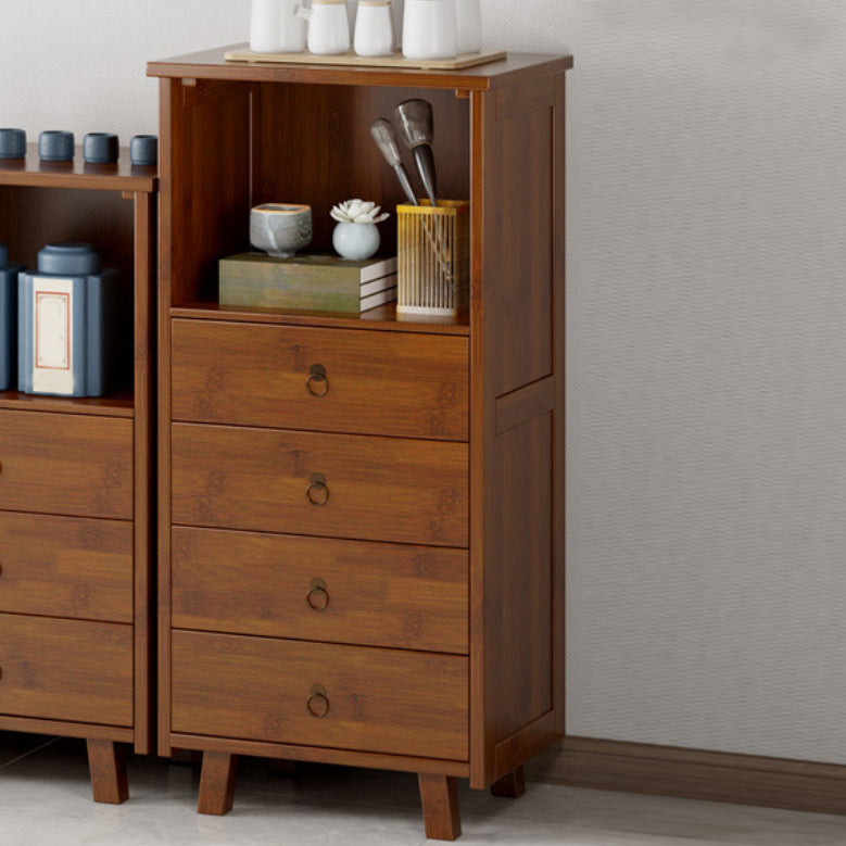 Mid-Century Modern Accent Chest with Drawers and Shelf in Brown