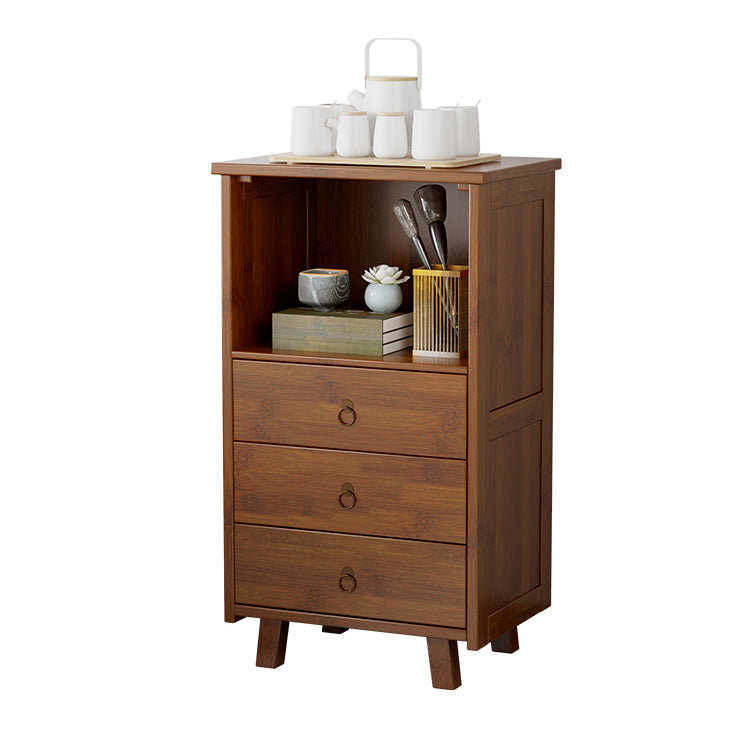 Mid-Century Modern Accent Chest with Drawers and Shelf in Brown