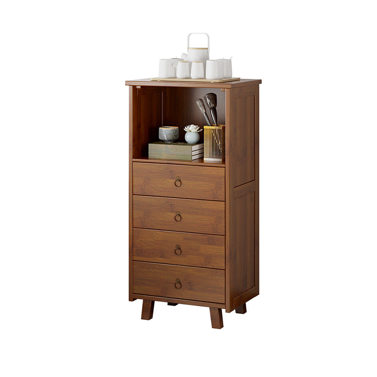 Mid-Century Modern Accent Chest with Drawers and Shelf in Brown