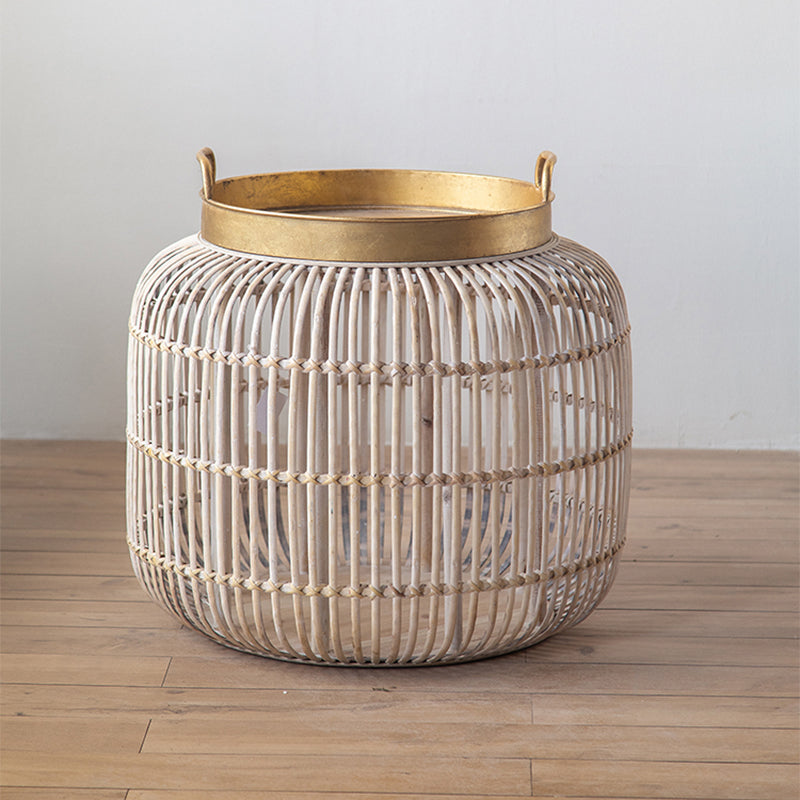 French Country Distressed Rattan Coffee Table Frame Metal Cocktail Table