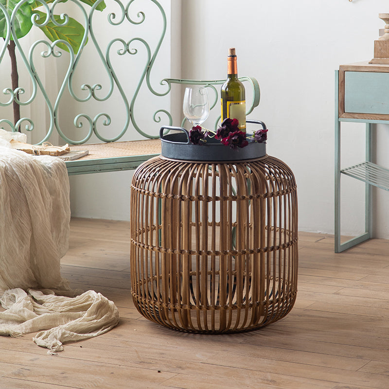 French Country Distressed Rattan Coffee Table Frame Metal Cocktail Table