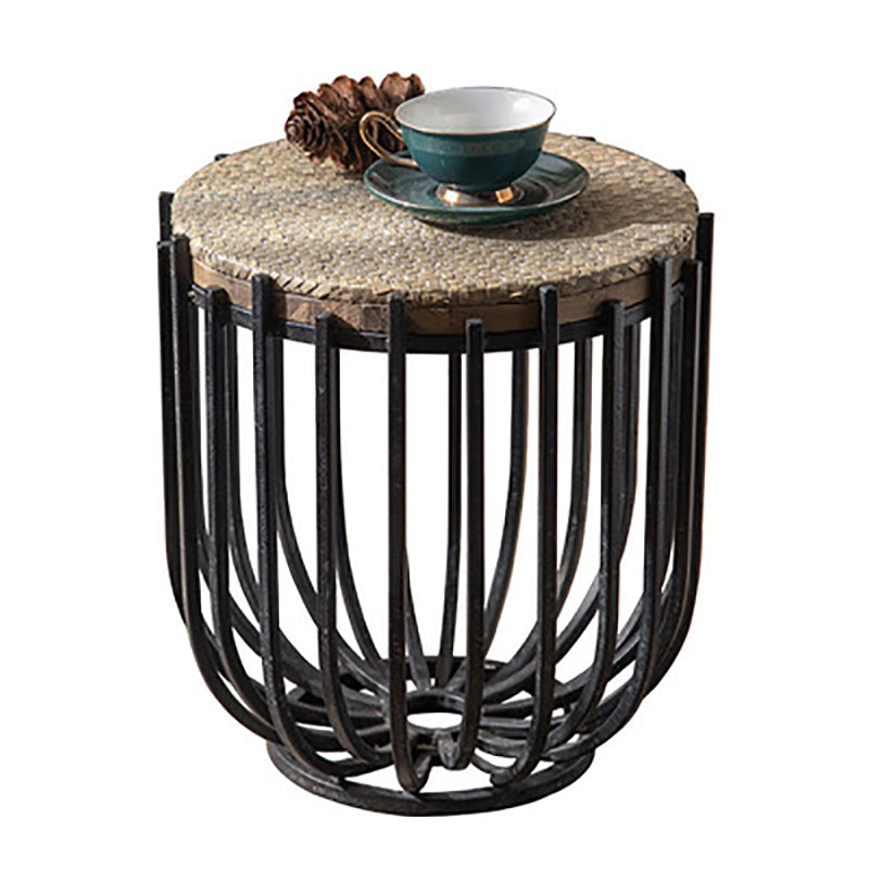 French Country Distressed Rattan Coffee Table Frame Metal Cocktail Table