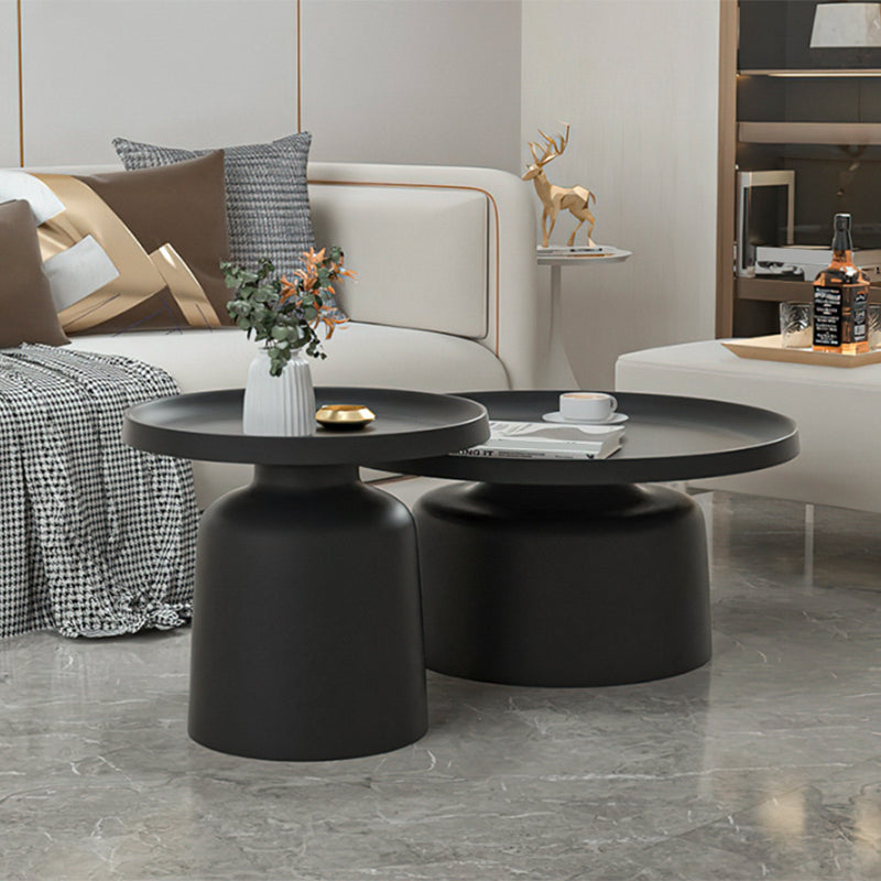 Mid-Century Iron Coffee Table Pedestal Round Tray Top Cocktail Table Set