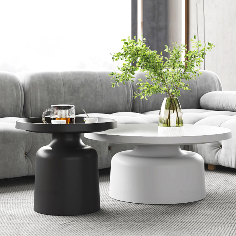 Mid-Century Iron Coffee Table Pedestal Round Tray Top Cocktail Table Set