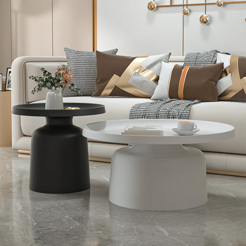 Mid-Century Iron Coffee Table Pedestal Round Tray Top Cocktail Table Set