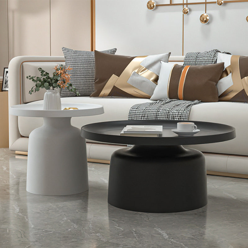 Mid-Century Iron Coffee Table Pedestal Round Tray Top Cocktail Table Set