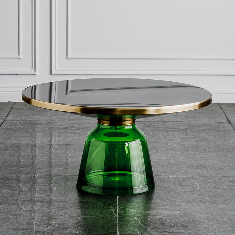Pedestal Cone Coffee Table Modern Round Glass Top Cocktail Table