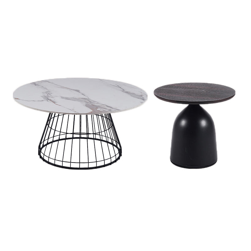 Minimalist Round Stone Top Coffee Table 2 Pieces Cocktail Table