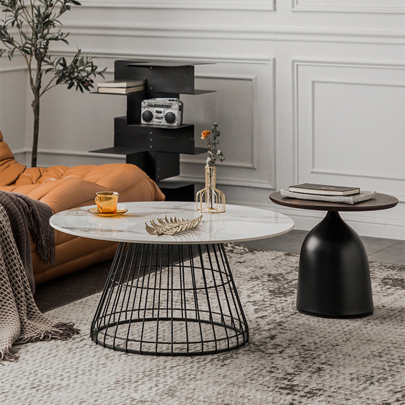 Minimalist Round Stone Top Coffee Table 2 Pieces Cocktail Table