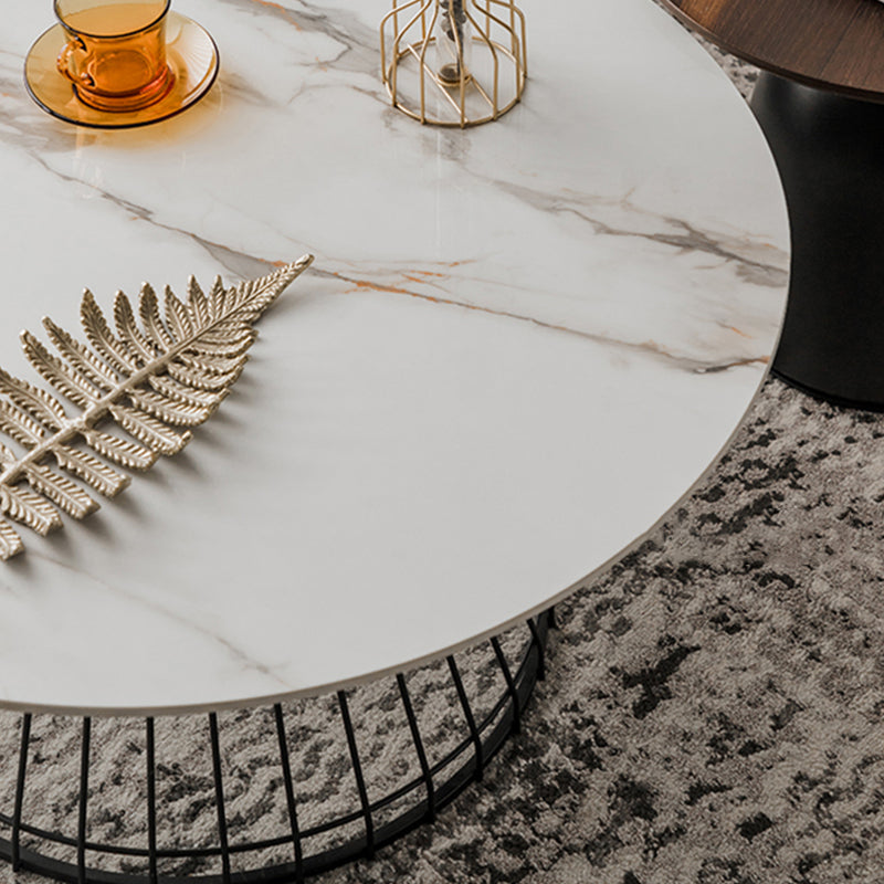 Minimalist Round Stone Top Coffee Table 2 Pieces Cocktail Table