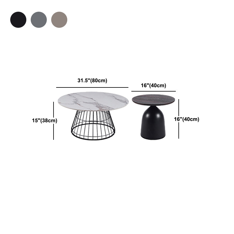 Minimalist Round Stone Top Coffee Table 2 Pieces Cocktail Table