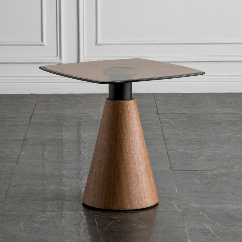 Square Glass Top Coffee Table in Brown Modern Pedestal Cocktail Table