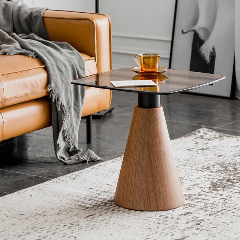 Square Glass Top Coffee Table in Brown Modern Pedestal Cocktail Table