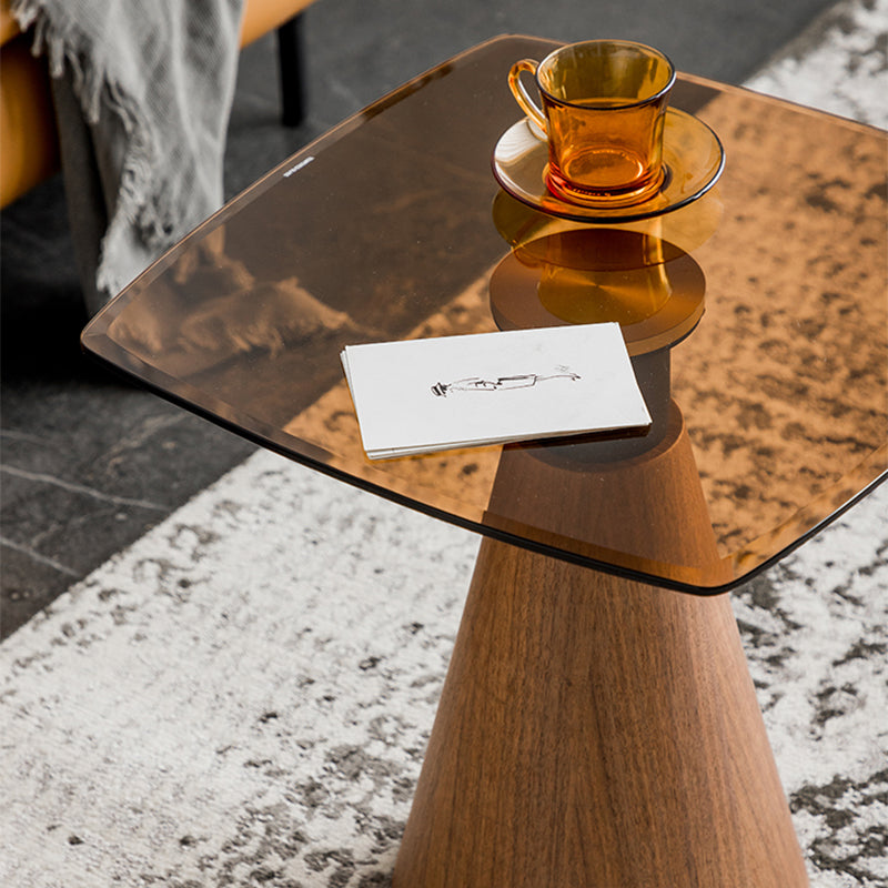 Square Glass Top Coffee Table in Brown Modern Pedestal Cocktail Table