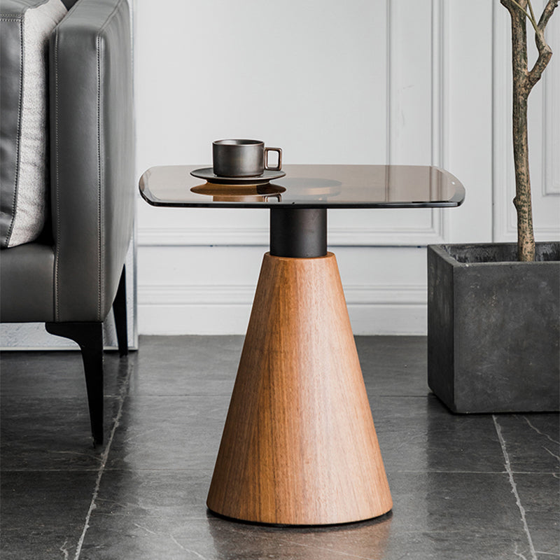 Square Glass Top Coffee Table in Brown Modern Pedestal Cocktail Table