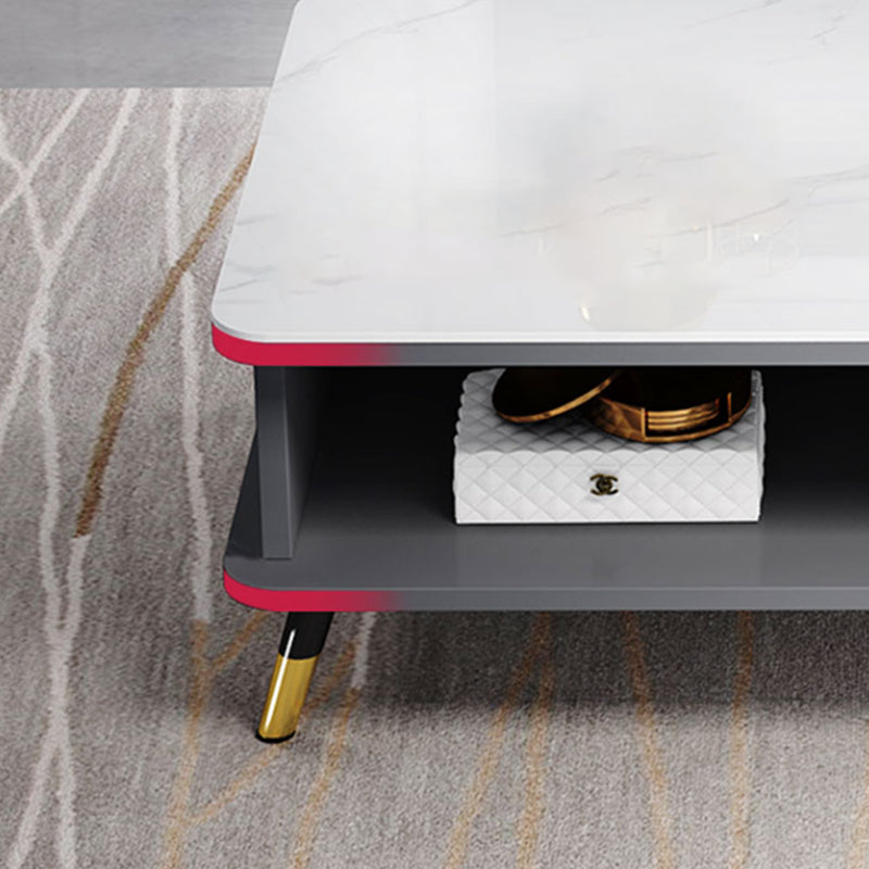 Modernism Rectangular Glass Top Coffee Table 1-Shelf 2-Drawer Cocktail Table