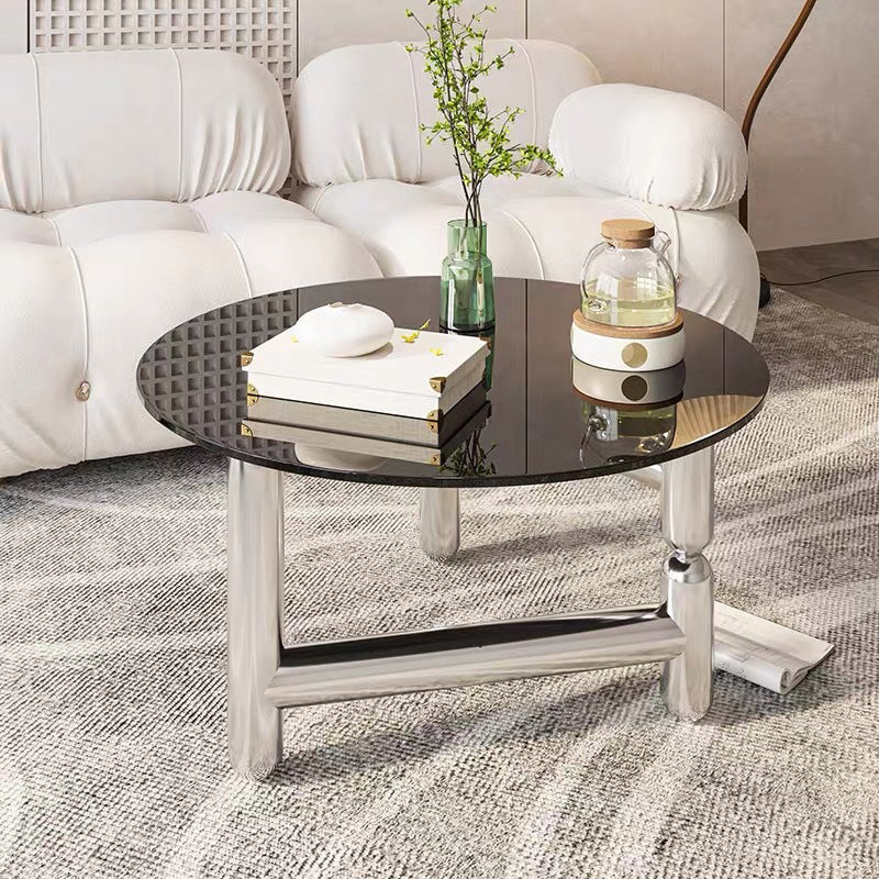 Round Glass Coffee Cocktail Table Steel 3 Legs 1 Single Coffee Table