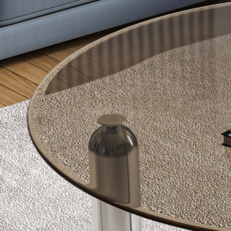 Round Glass Coffee Cocktail Table Steel 3 Legs 1 Single Coffee Table