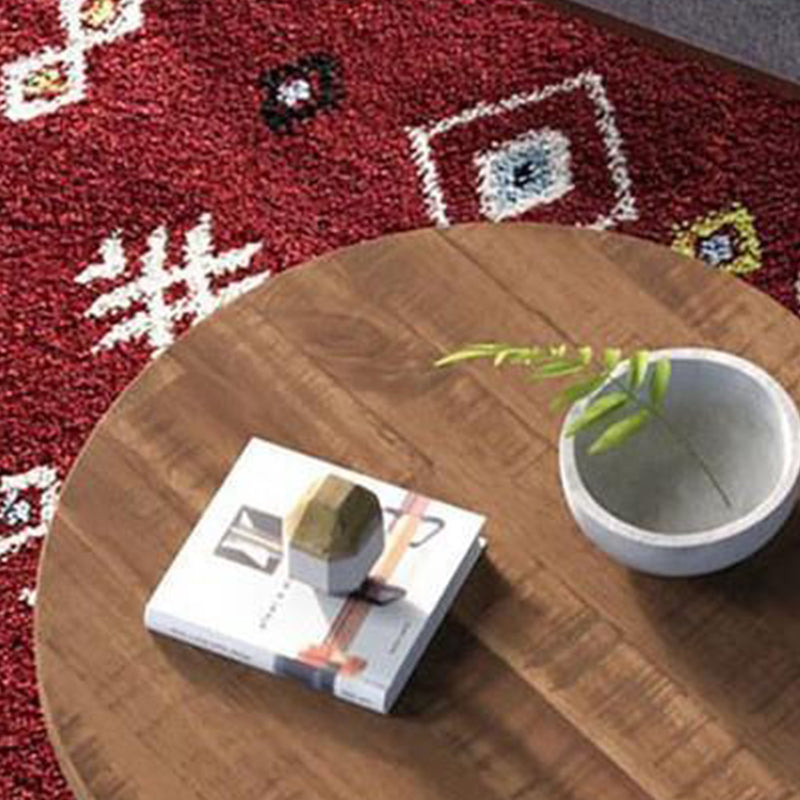 Round Solid Wood Coffee Table with Metal Frame Base Coffee in Brone