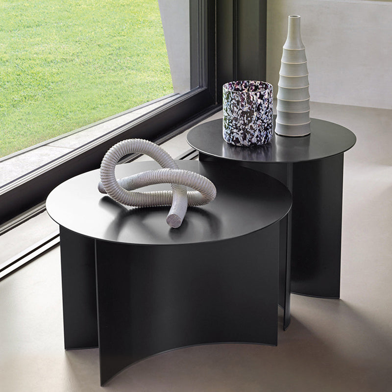Mid-Century Modern Iron Coffee Table Black Round Cocktail Table