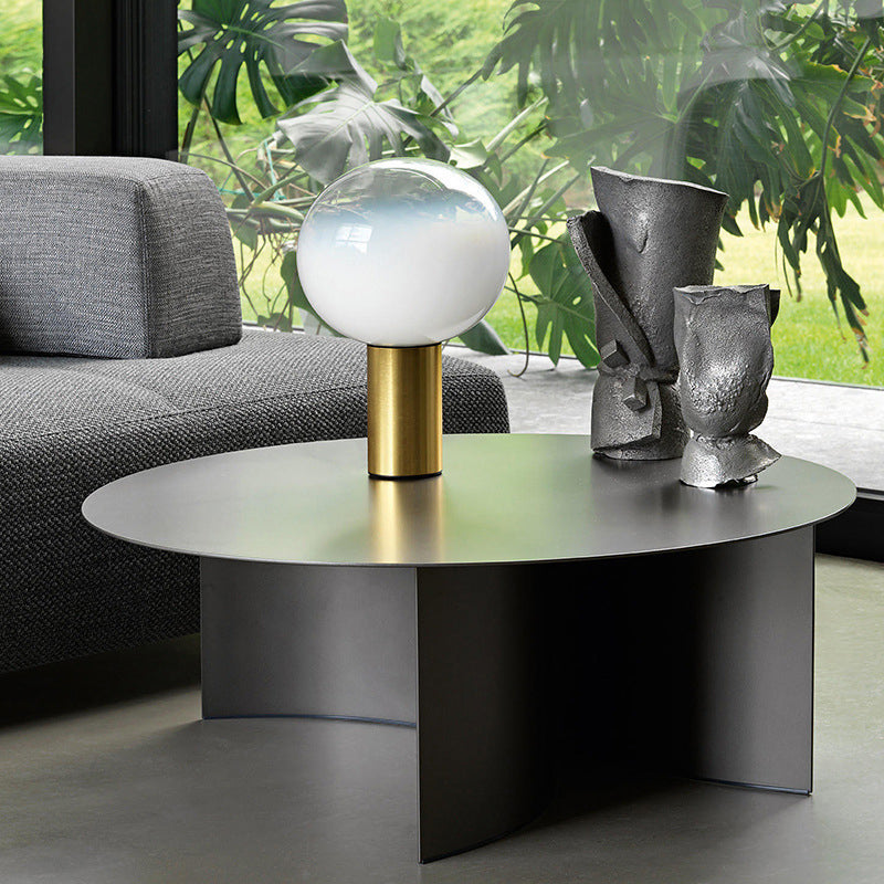 Mid-Century Modern Iron Coffee Table Black Round Cocktail Table