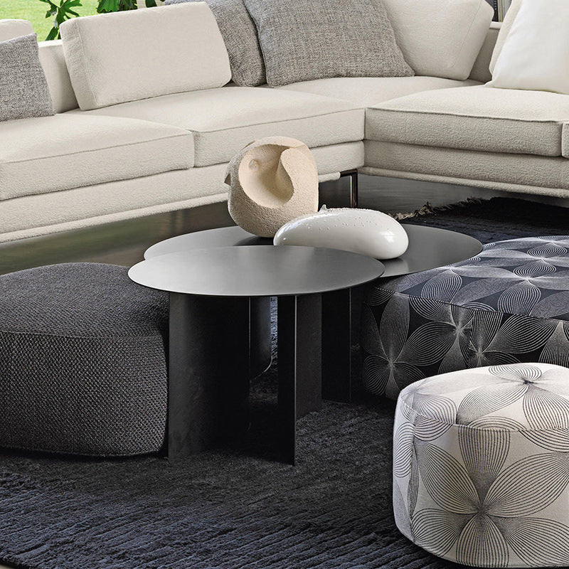 Mid-Century Modern Iron Coffee Table Black Round Cocktail Table