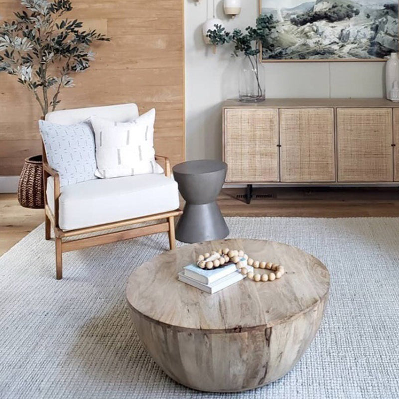 Solid Wood Drum Coffee Table Scandinavian Style Round Coffee Table