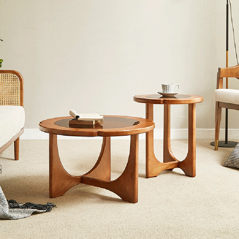 Glass-Topped Coffee Cocktail Table with Cross Legs Contemporary Coffee Table