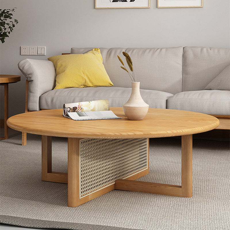 Round Wooden Coffee Table Scandinavian Cross Legs Coffee Table