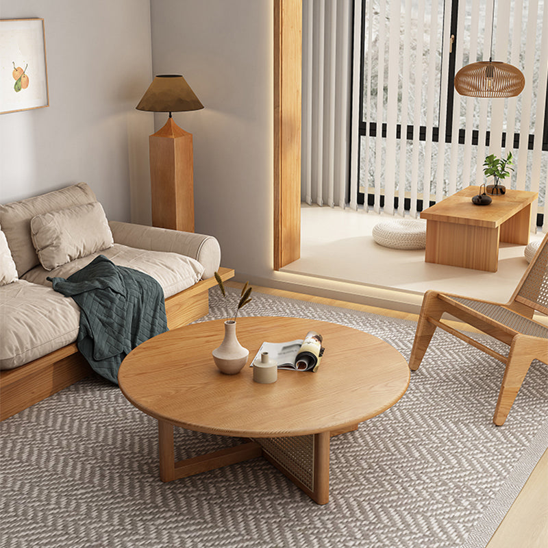 Round Wooden Coffee Table Scandinavian Cross Legs Coffee Table