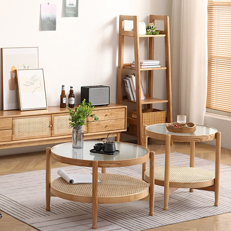 Glass-Topped Coffee Cocktail Table with Shelf Contemporary 4 Legs Coffee Table