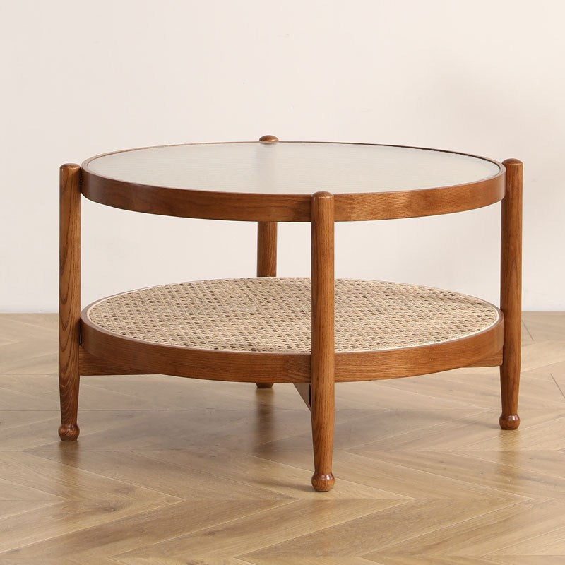 Glass-Topped Coffee Cocktail Table with Shelf Contemporary 4 Legs Coffee Table