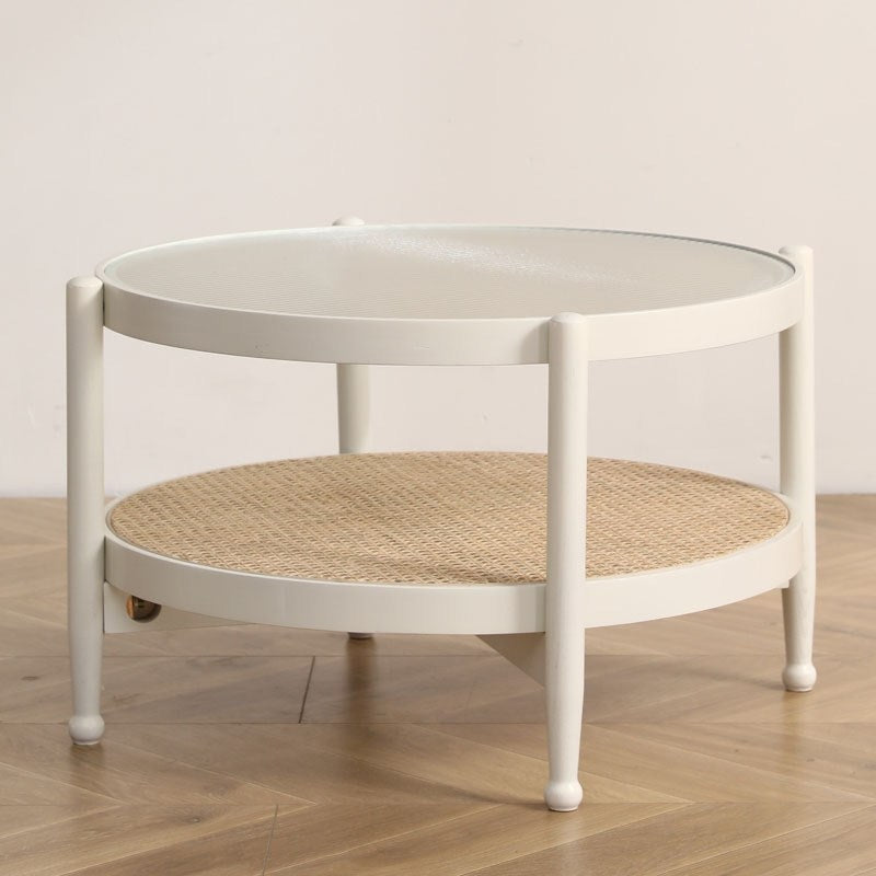 Glass-Topped Coffee Cocktail Table with Shelf Contemporary 4 Legs Coffee Table