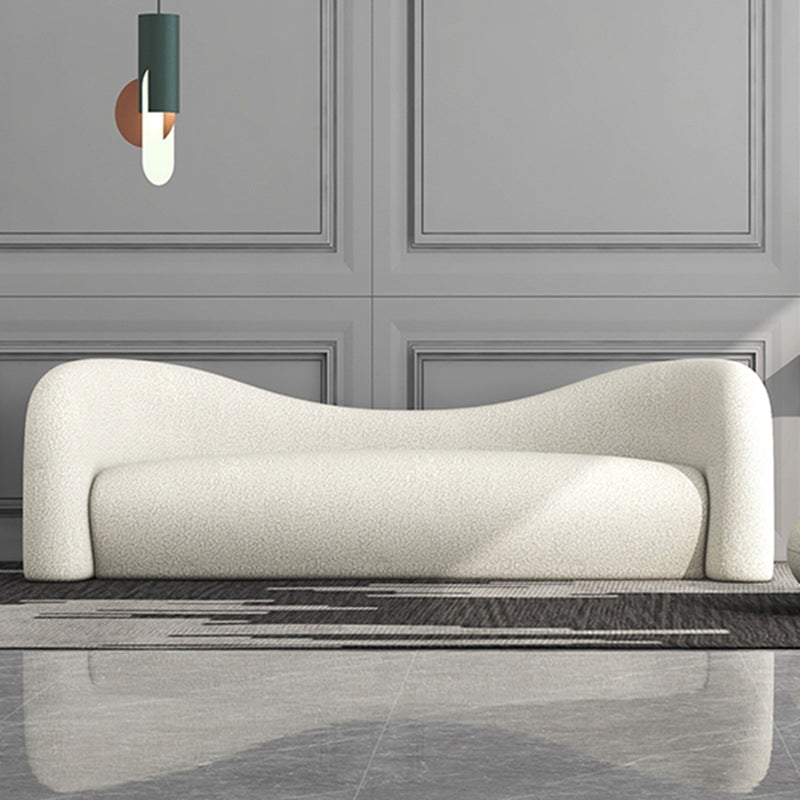 Modern Style Curved Sofa with Pillows Sloped Armed Sofa in White