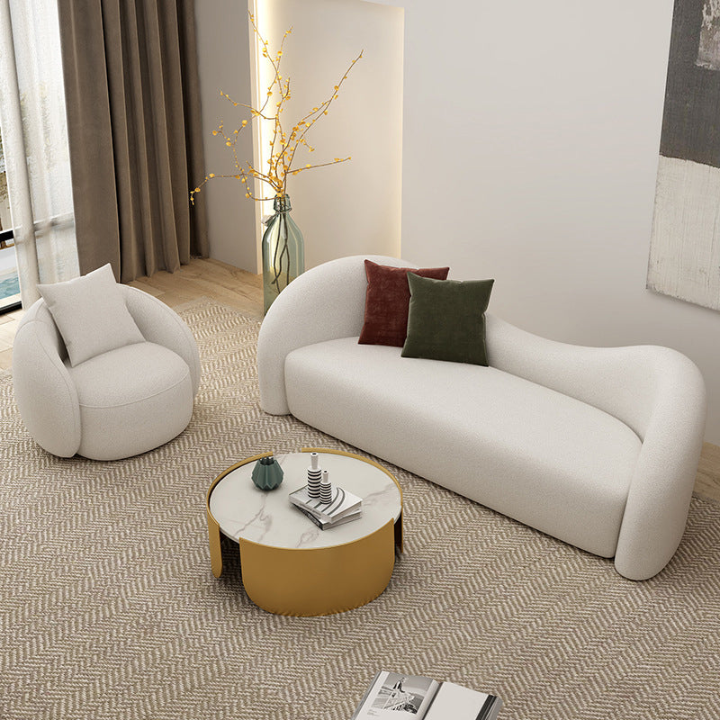 Modern Style Curved Sofa with Pillows Sloped Armed Sofa in White