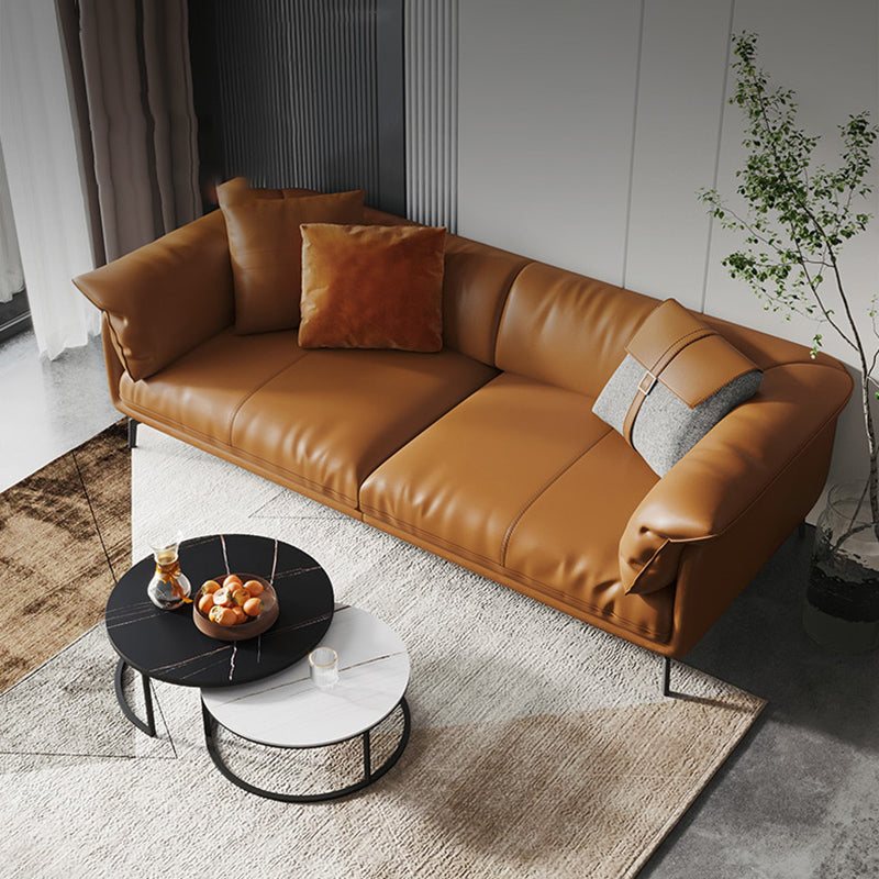 Orange Modern 3/4/5-seat Sofa Genuine/Faux Leather Tuxedo Arm Sofa