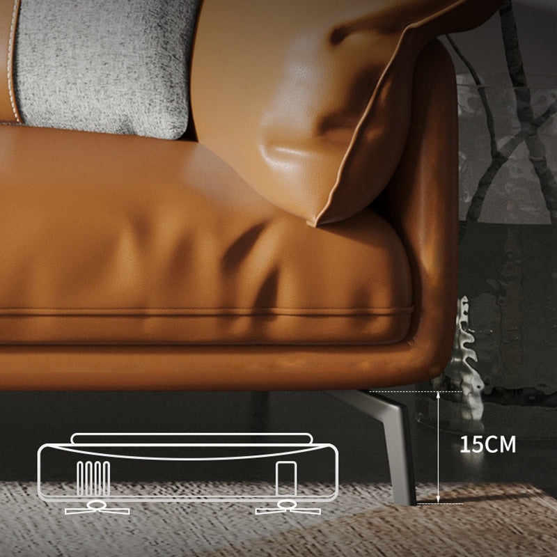 Orange Modern 3/4/5-seat Sofa Genuine/Faux Leather Tuxedo Arm Sofa