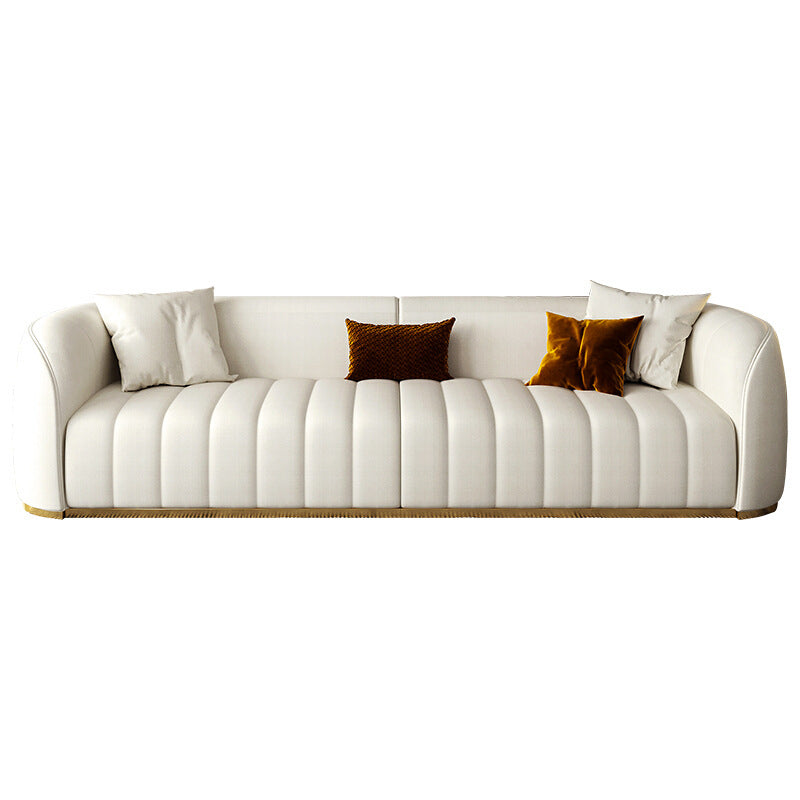 Beige Contemporary Sofa with Pillows Faux Leather Tuxedo Arm Sofa