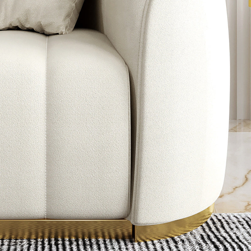 Beige Contemporary Sofa with Pillows Faux Leather Tuxedo Arm Sofa