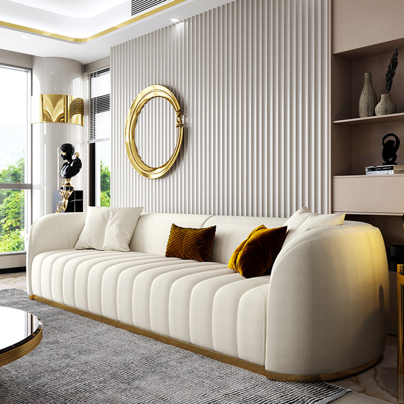 Beige Contemporary Sofa with Pillows Faux Leather Tuxedo Arm Sofa